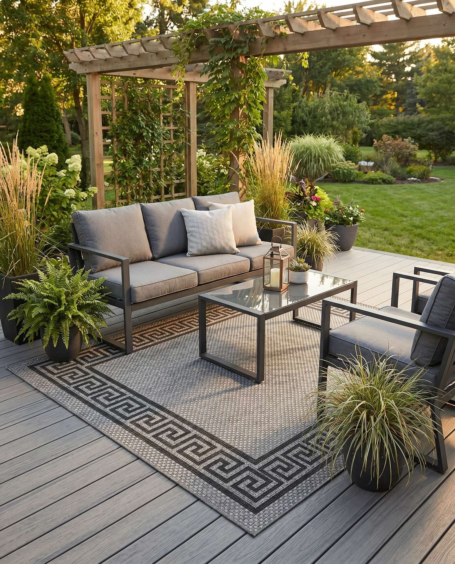 5' 3 x 8' Easy-Clean Border Indoor / Outdoor Rug