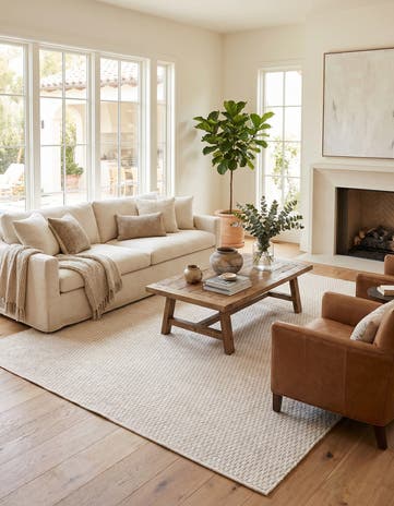 Ivory Hand Woven Lattice Wool Rug