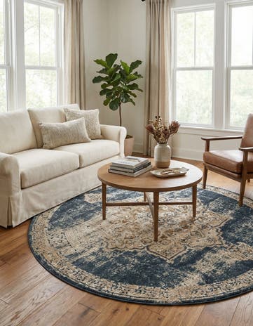 Dark Blue Villa Round Rug