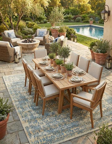 Beige Easy-Clean Botanical Indoor / Outdoor Rug