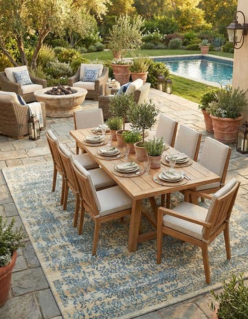 Beige Easy-Clean Botanical Indoor / Outdoor Rug