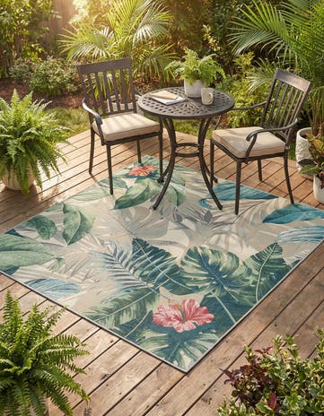 5' 3 x 5' 3 Easy-Clean Botanical Indoor / Outdoor Square Rug