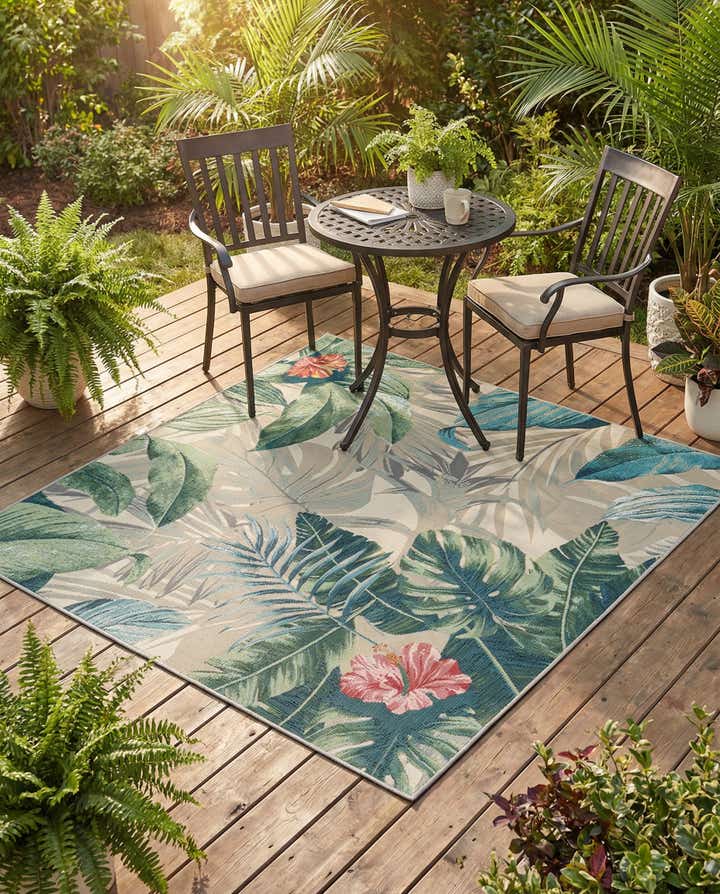 5' 3 x 5' 3 Easy-Clean Botanical Indoor / Outdoor Square Rug