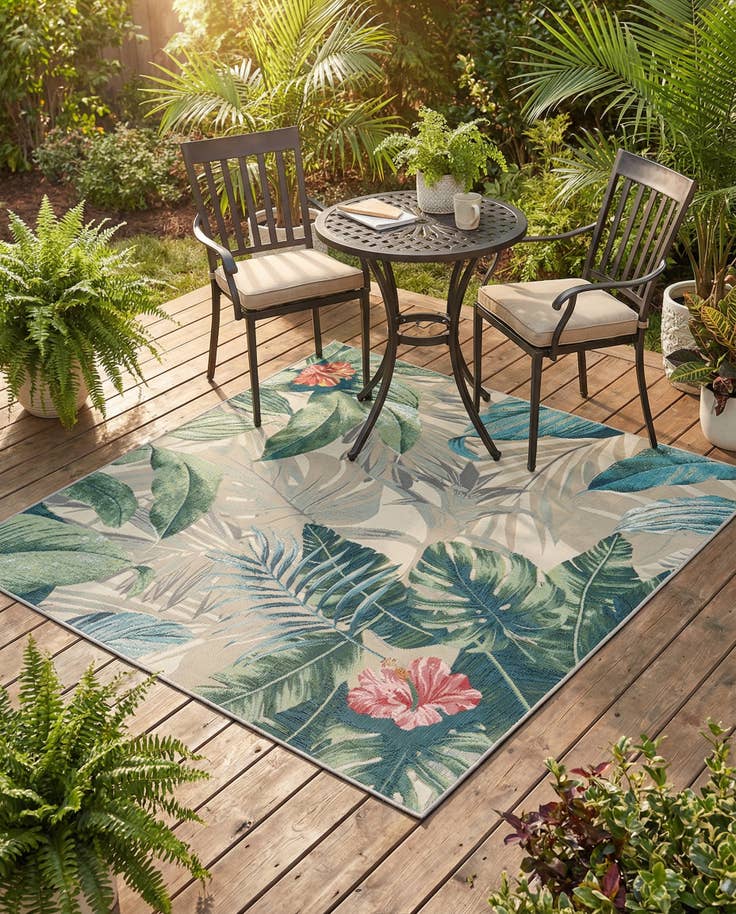 Detail image of 5' 3 x 5' 3 Easy-Clean Botanical Indoor / Outdoor Square Rug