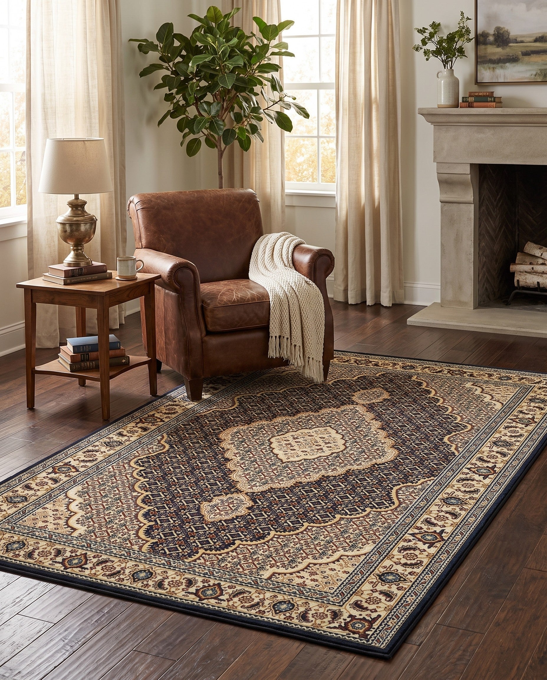 Navy Blue Nain Design Rug