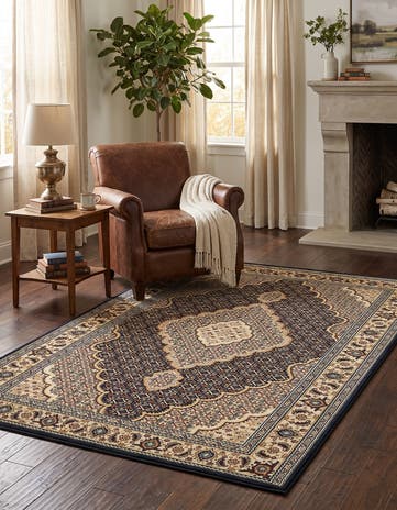 Navy Blue Nain Design Rug