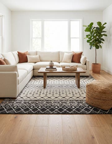 Black and White Moroccan Trellis Square Rug