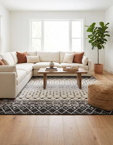 Black and White Moroccan Trellis Square Rug