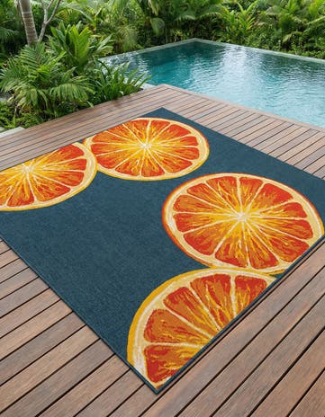 Navy Blue and Orange Easy-Clean Modern Indoor / Outdoor Square Rug