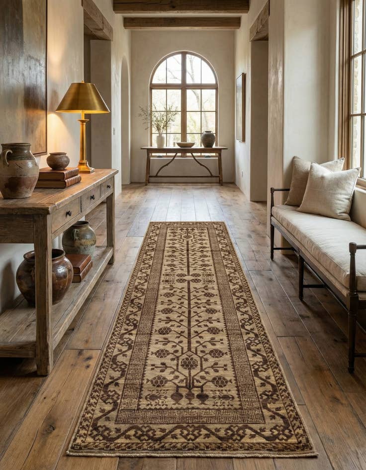 Detail image of 3' x 9' 8 Hand Knotted Khotan Ziegler Oriental Runner Rug