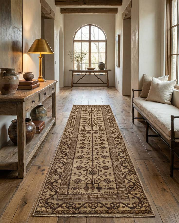 Detail image of 3' x 9' 8 Hand Knotted Khotan Ziegler Oriental Runner Rug