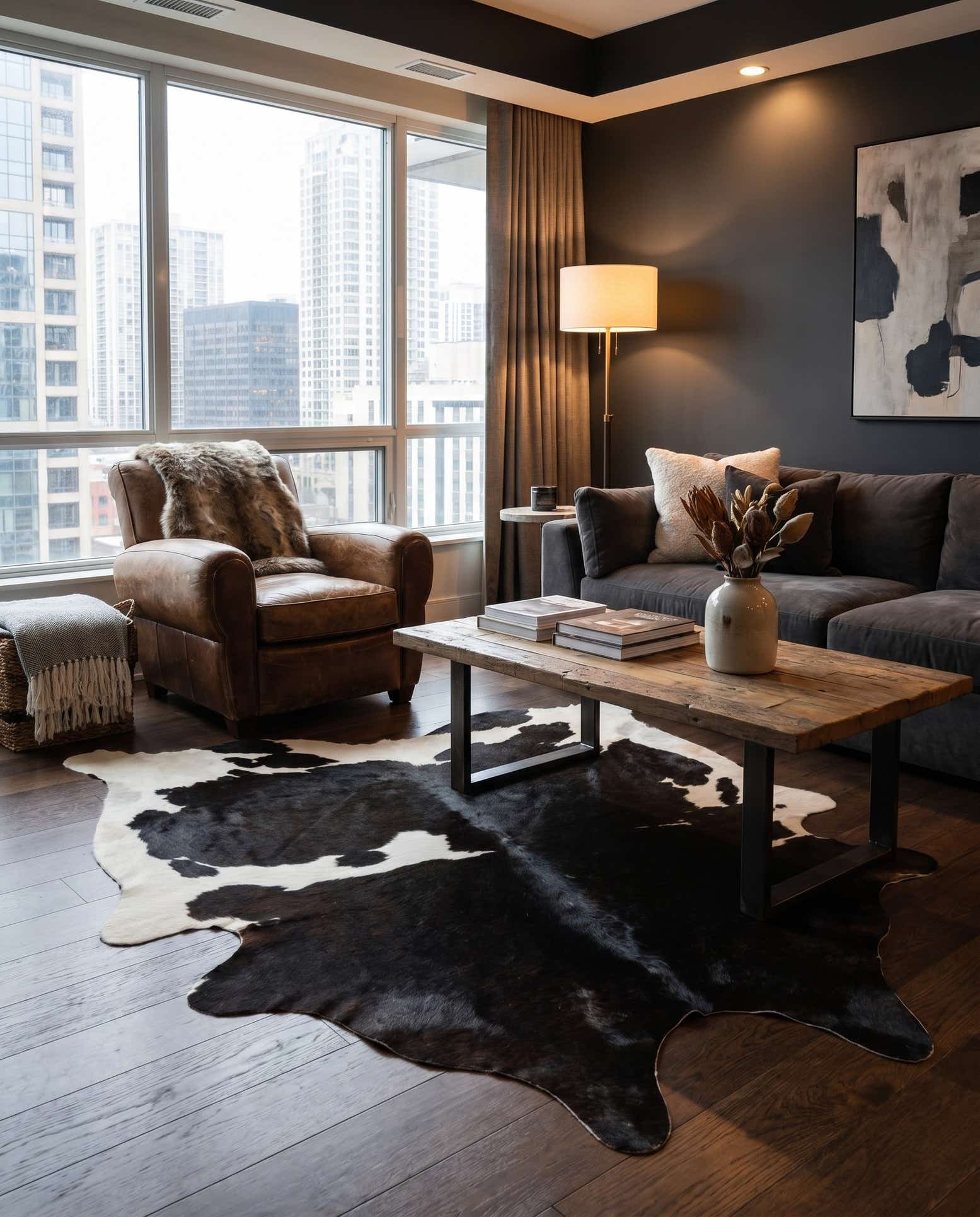 5' x 5' 7 Cowhide Leather Rug