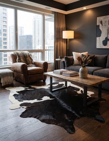 5' x 5' 7 Cowhide Leather Rug