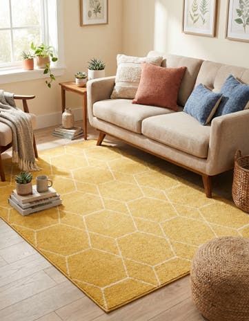 Yellow Lattice Frieze Rug