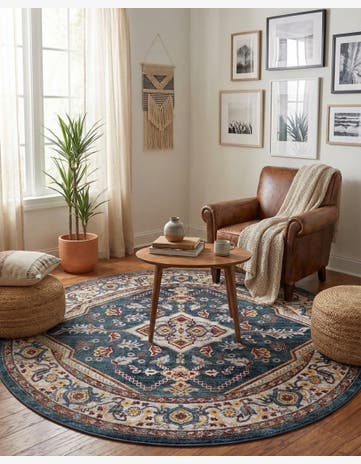 Navy Blue Kamala Washable Round Rug