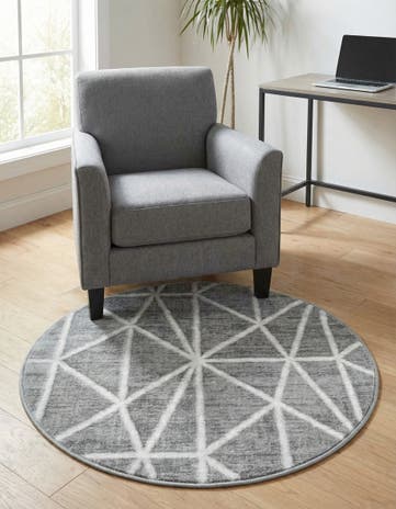 Gray Lattice Trellis Round Rug