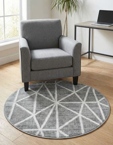 Gray Lattice Trellis Round Rug