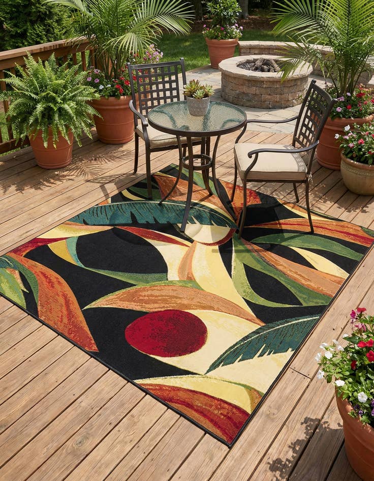 Detail image of 5' 3 x 5' 3  Washable Botanical Indoor / Outdoor Square Rug