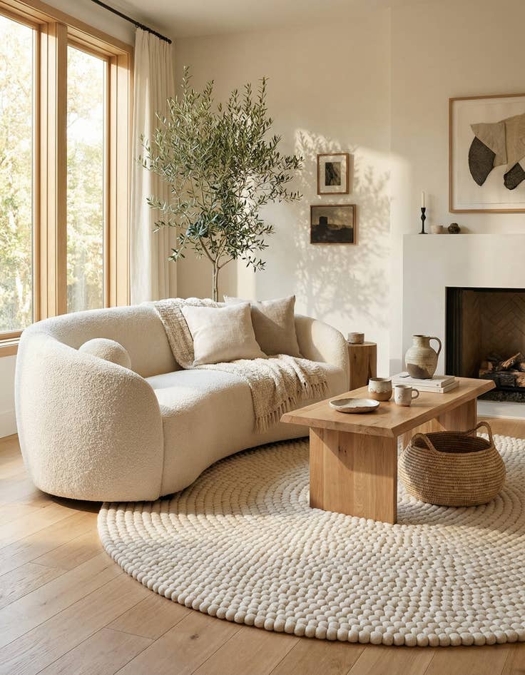 Detail image of 6' 1 x 6' 1 Hand Woven Felt Ball Wool Round Rug