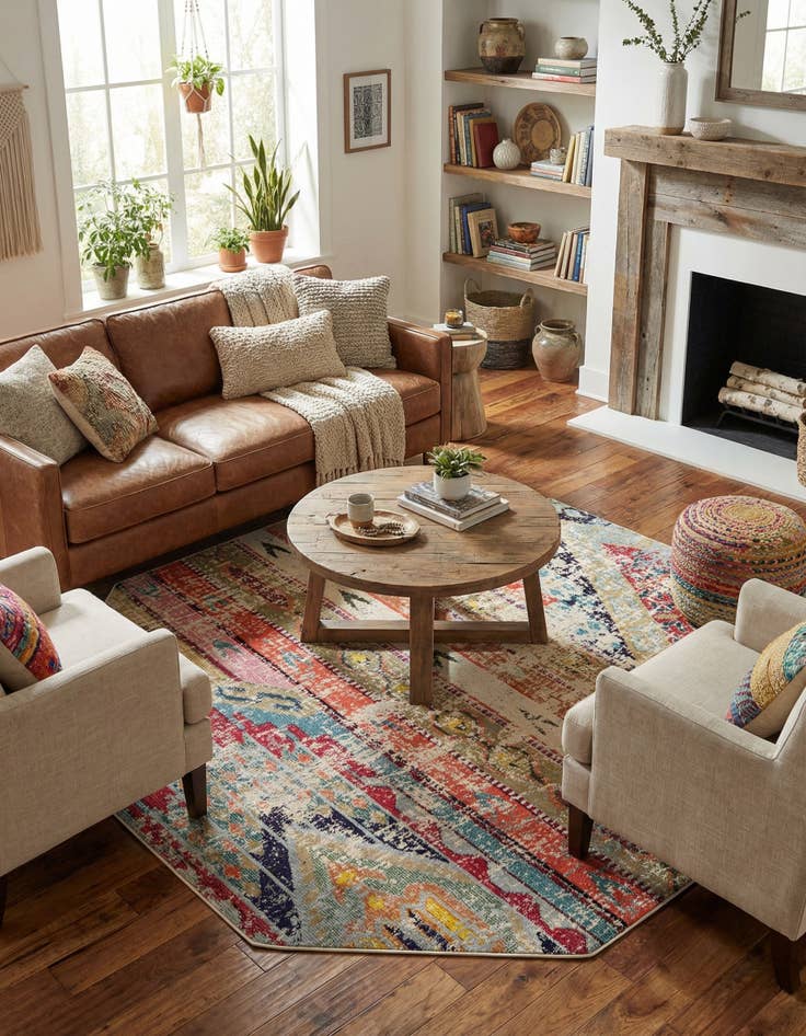 Detail image of 8' x 8'  Washable Santa Fe Octagon Rug