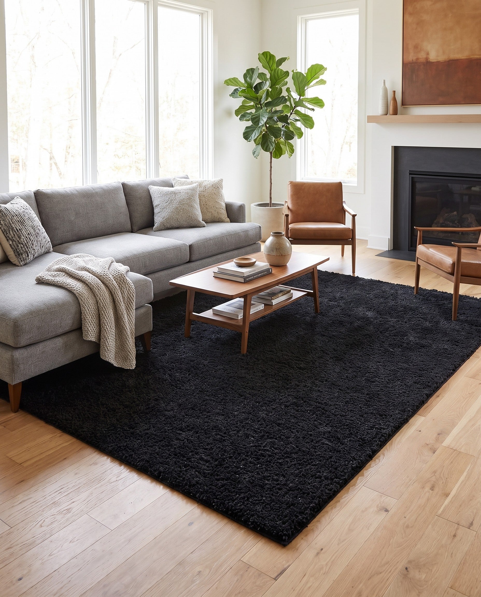 Jet Black Comfort Solid Shag Rug