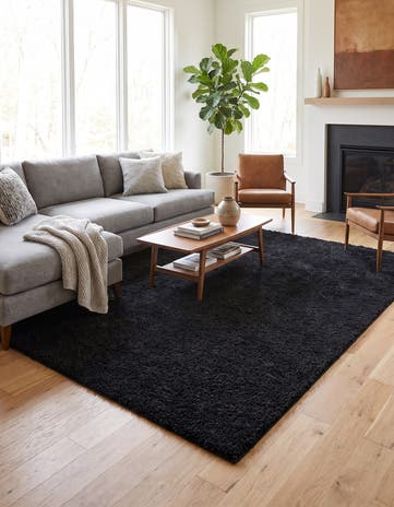 Jet Black Comfort Solid Shag Rug