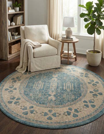 Light Blue Vienna Round Rug