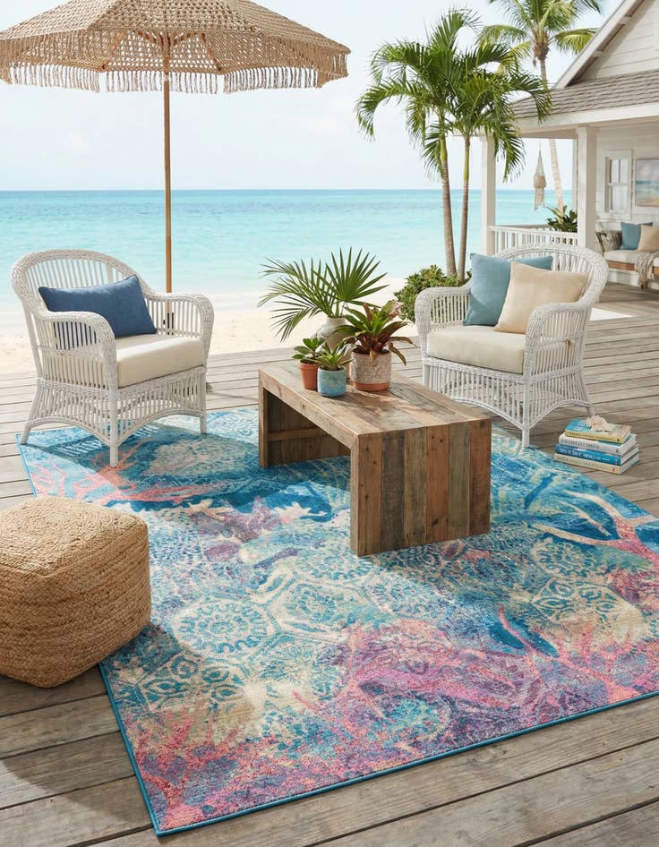 Detail image of 7' 10 x 10' Washable Coastal Indoor / Outdoor Rug