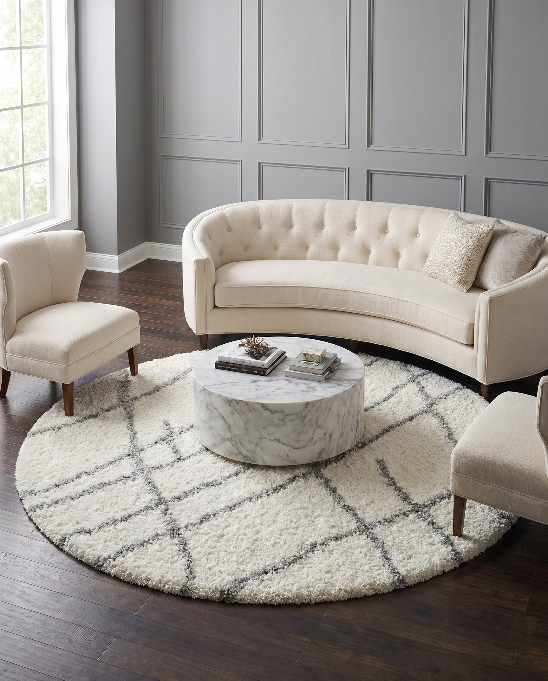 Ivory Soft Touch Shag Round Rug