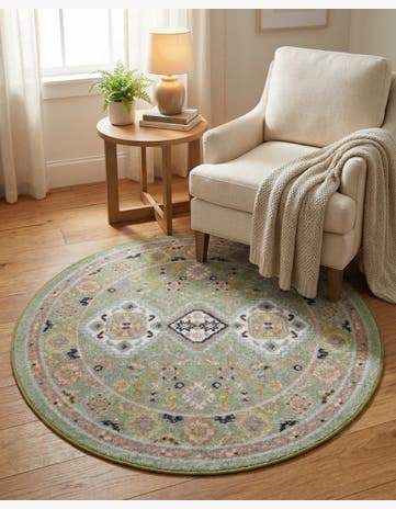 Light Green Kamala Washable Round Rug