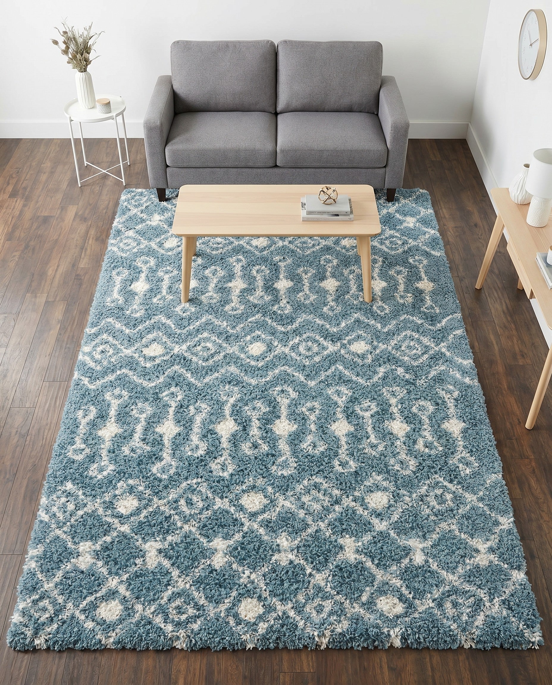 Light Blue Moroccan Trellis Shag Rug