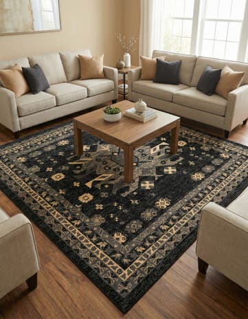Black Heris Square Rug