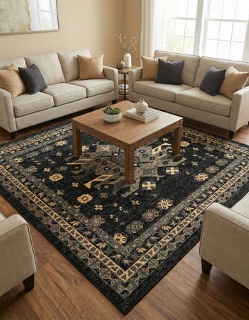 Black Heris Square Rug