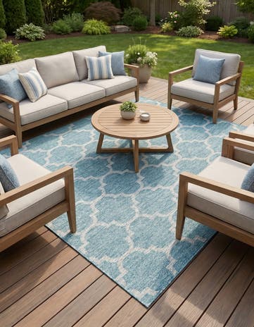 Aquamarine Easy-Clean Lattice Indoor / Outdoor Square Rug