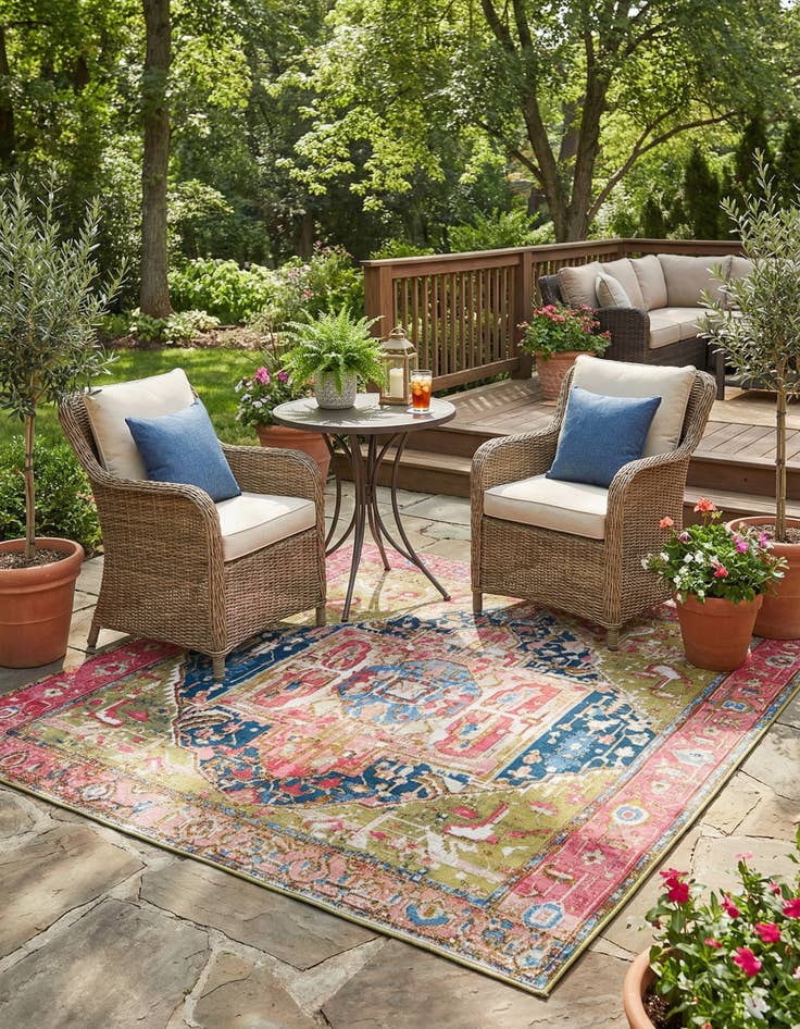 Detail image of 6' x 6' Washable Traditional Indoor / Outdoor Square Rug