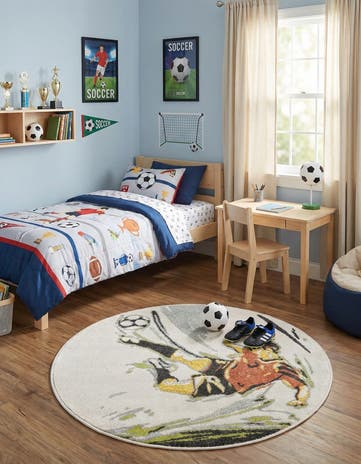 3' 3 x 3' 3 Soccer Player Whimsy Kids Round Rug