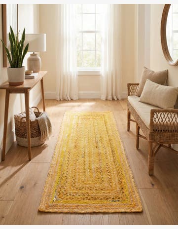 Yellow Orange Handmade Braided Chindi Runner Rug