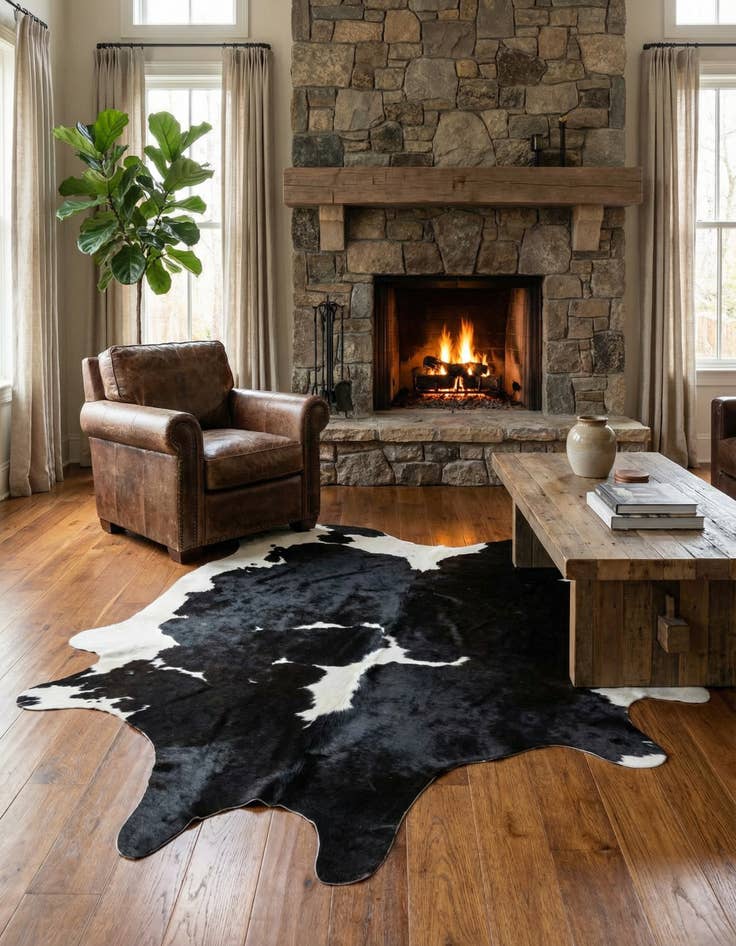 Detail image of 6' 2 x 6' 8 Cowhide Leather Square Rug