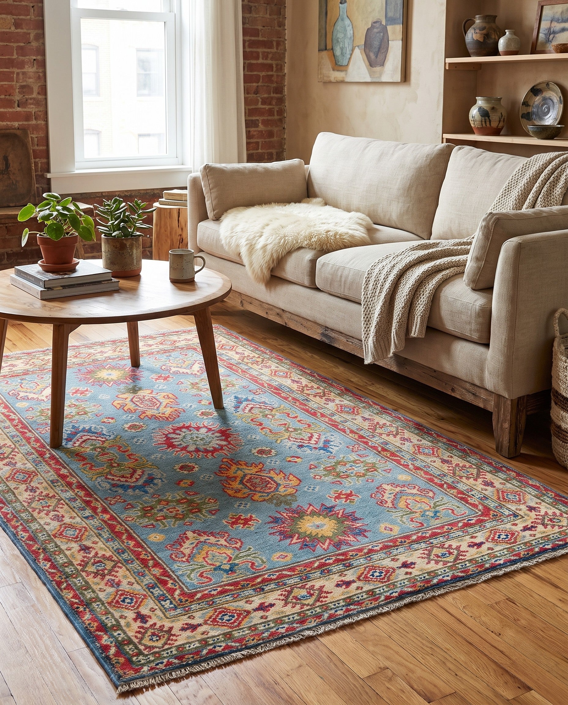 3' 4 x 4' 11 Hand Knotted Kazak Rug