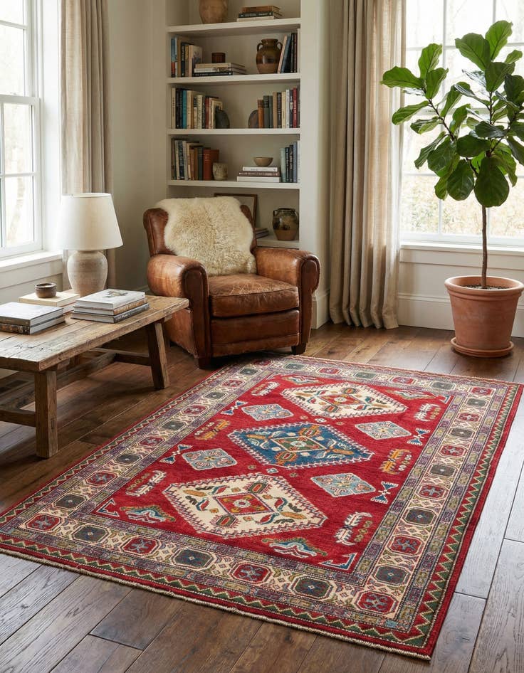 Detail image of 4' 1 x 6' Hand Knotted Kazak Rug