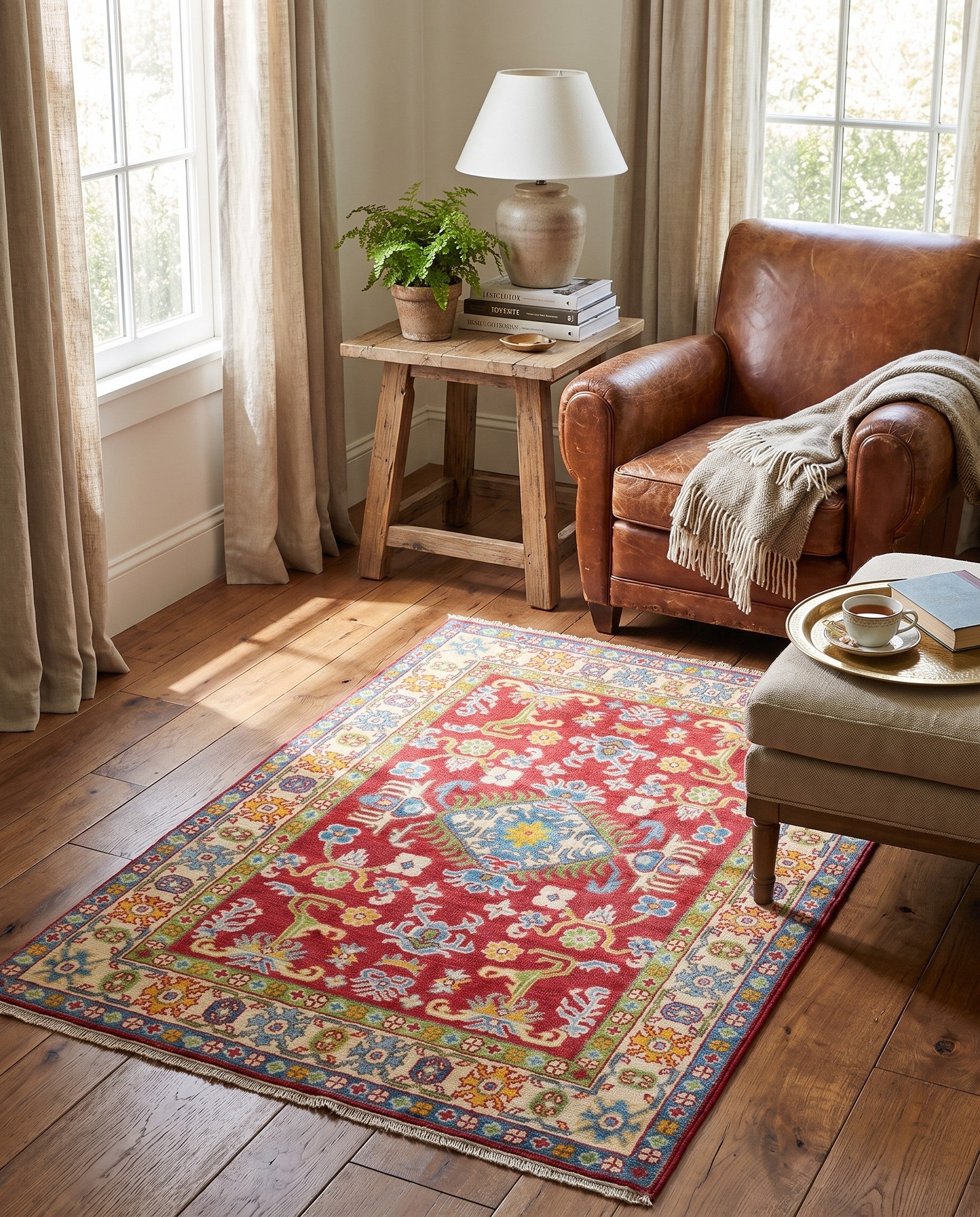 3' 4 x 4' 11 Hand Knotted Kazak Rug