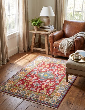 3' 4 x 4' 11 Hand Knotted Kazak Rug