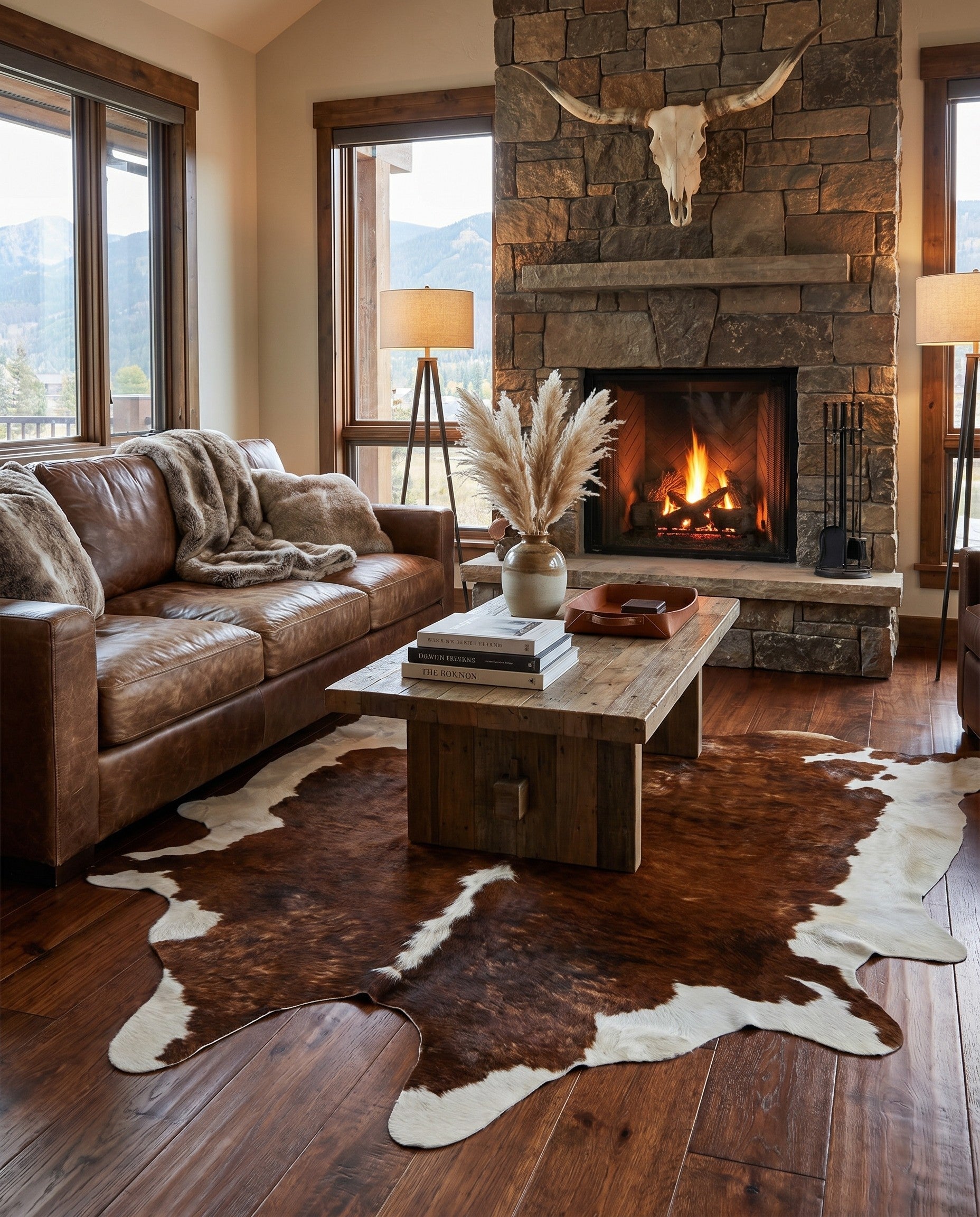 7' 1 x 7' 4 Cowhide Leather Square Rug