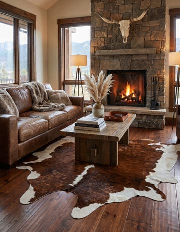 7' 1 x 7' 4 Cowhide Leather Square Rug