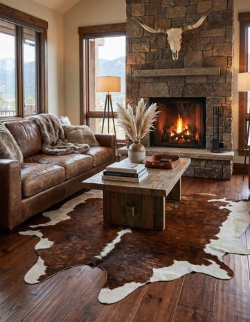 7' 1 x 7' 4 Cowhide Leather Square Rug