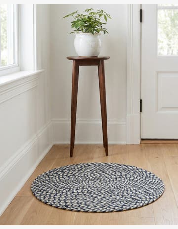 Navy Blue Handmade Tweed Braided Jute Round Rug