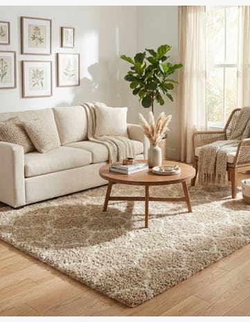 Light Brown Lattice Shag Square Rug