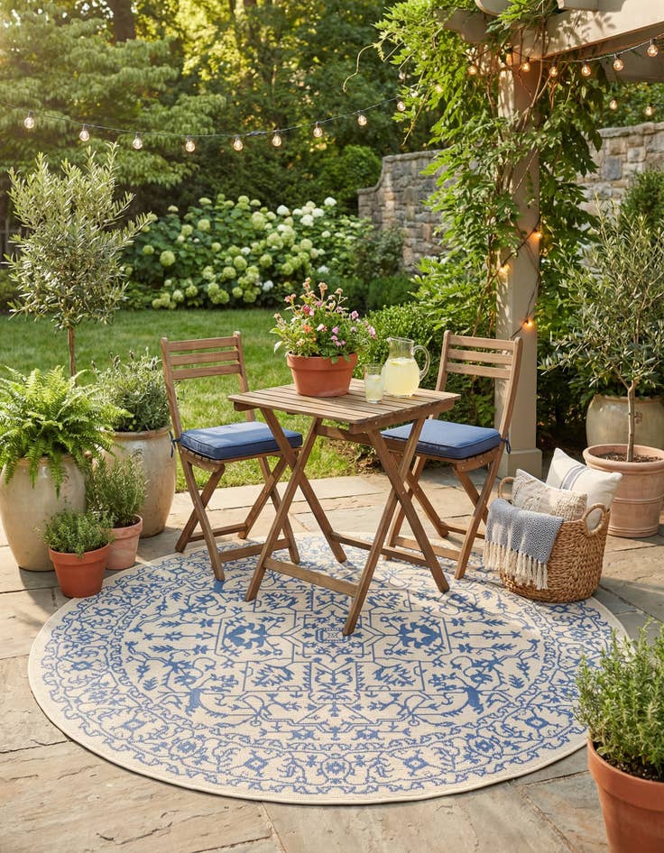 Detail image of 6' x 6' Washable Botanical Indoor / Outdoor Round Rug