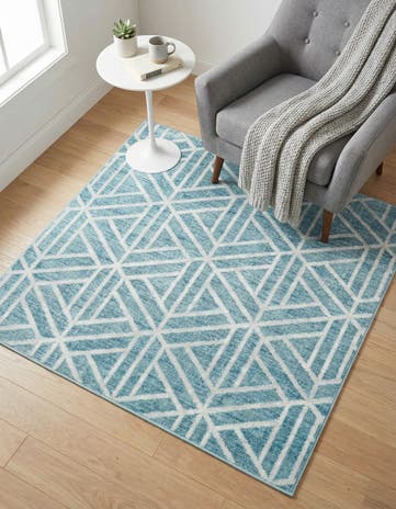 Blue Lattice Trellis Square Rug