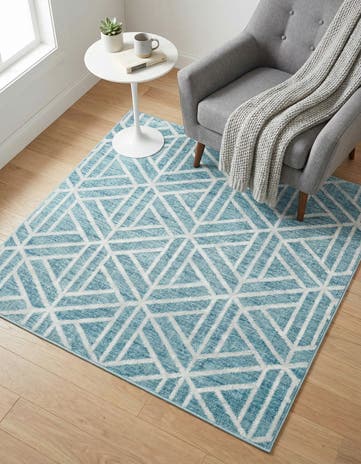 Blue Lattice Trellis Square Rug